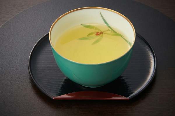Cup of Japanese kamairicha green tea
