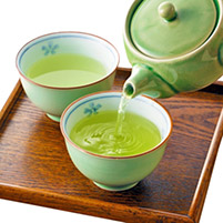 Japanese green tea and teapot