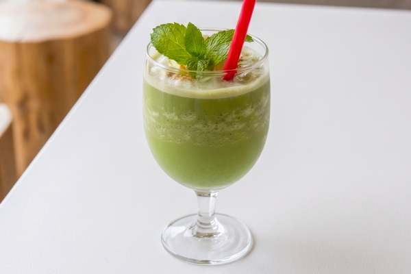 Cup of matcha green tea smoothie